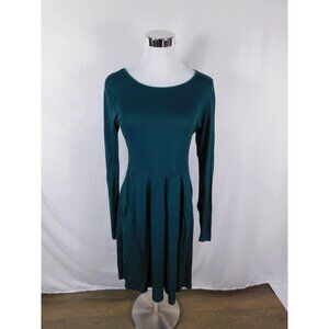 KORSIS Dress Womens Small Green Fit & Flare Long Sleeve Pockets Casual